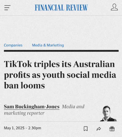 七星配资  澳媒: TikTok 澳大利亚去年营收近 6.8 亿澳元, 利润增长两倍